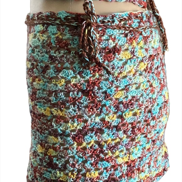 OOAK Crochet Tie Dye Mini Wrap Skirt Coverup Handmade - Picture 6 of 11